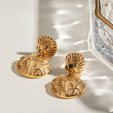 DESIGN RELIEF 18K GOLD SHELL STARFISH EARRINGS_CWASC1664