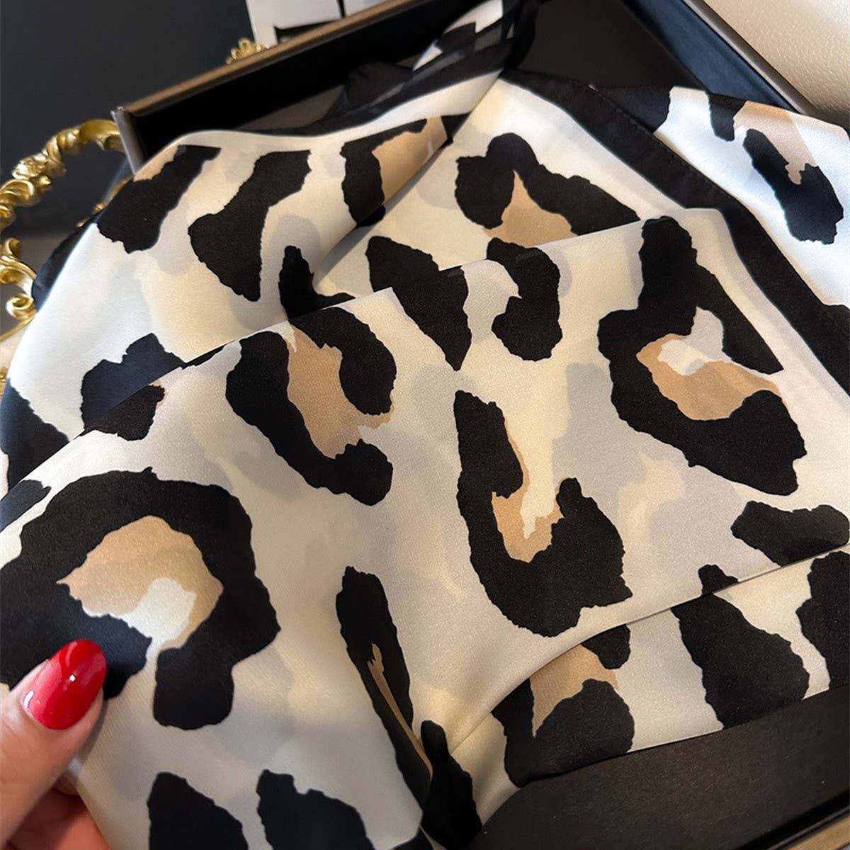 LEOPARD PRINT SATIN SQUARE SCARF HAIR WRAP_CWASC1425