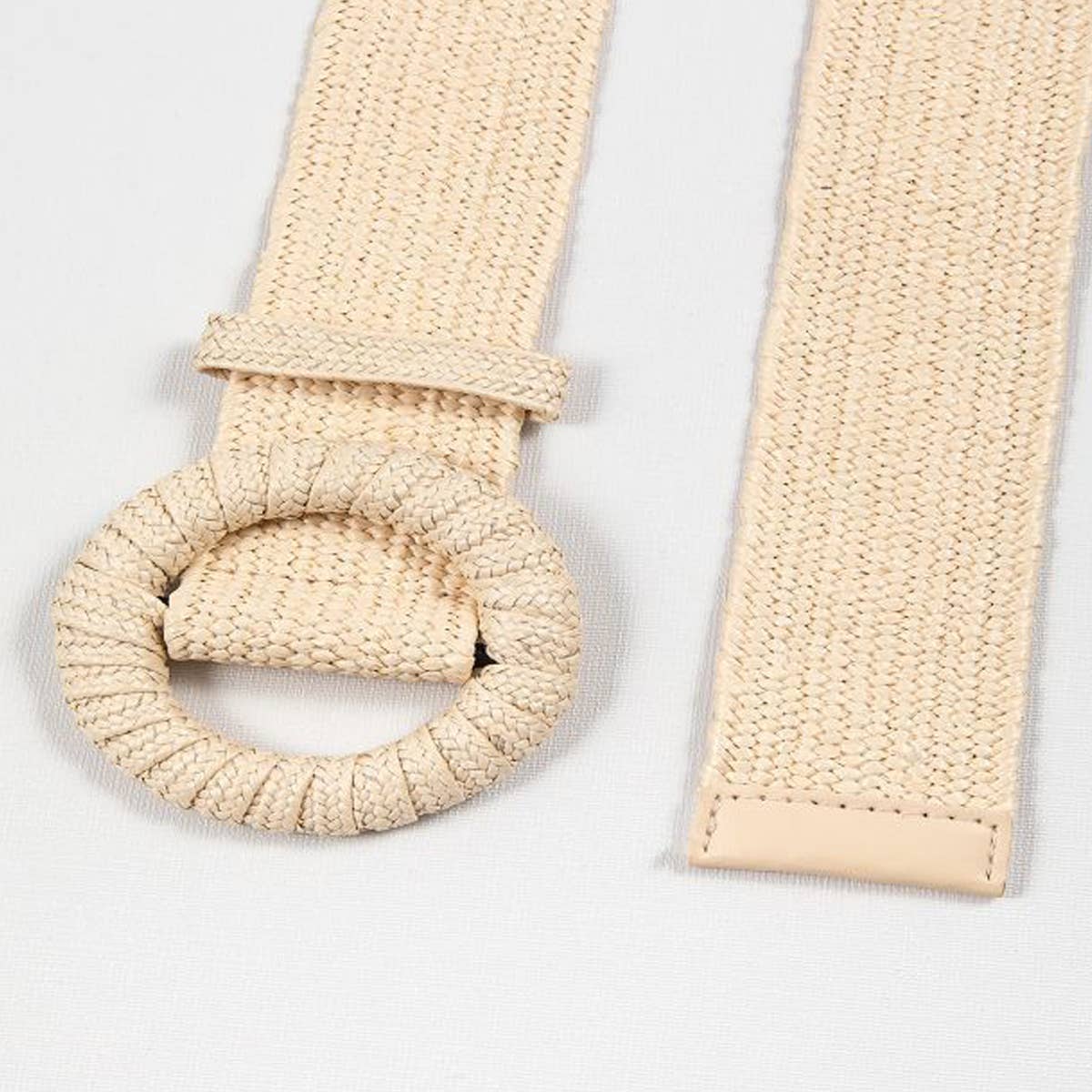 POPULAR ELASTIC ROUND BUCKLE STRAW BELT_CWABE0441