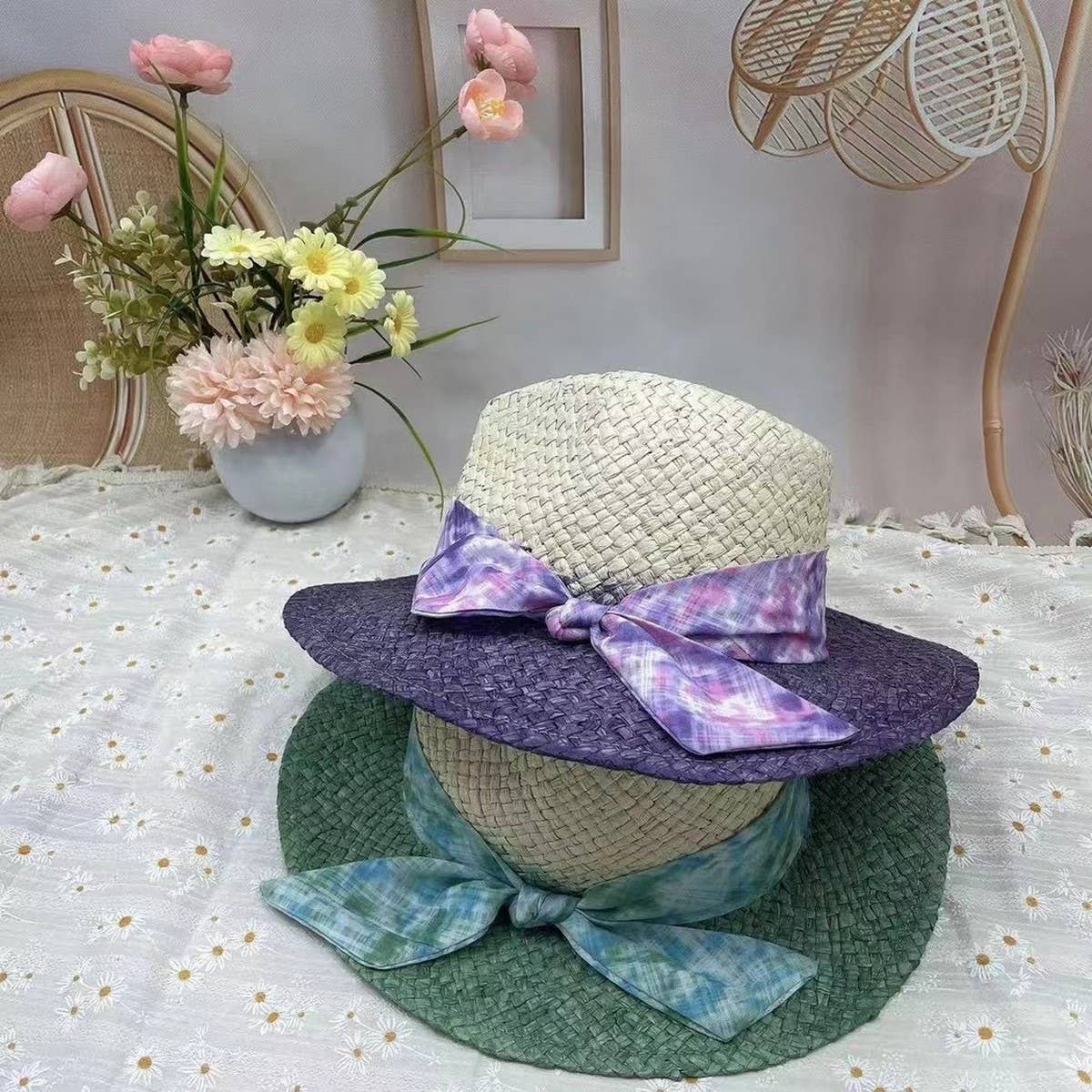 SUMMER FRESH SUNSHADE BOW STRAW HAT FOR WOMEN_CWAH3491
