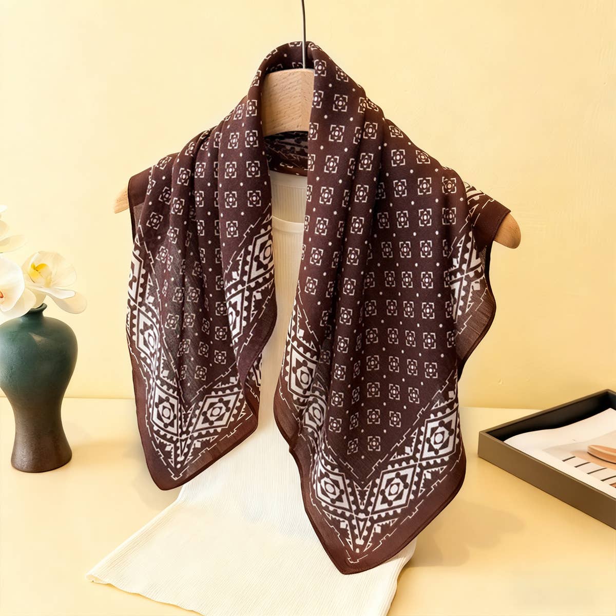 Geometric Herringbone Cotton Linen Square Scarf_Cwasc03433