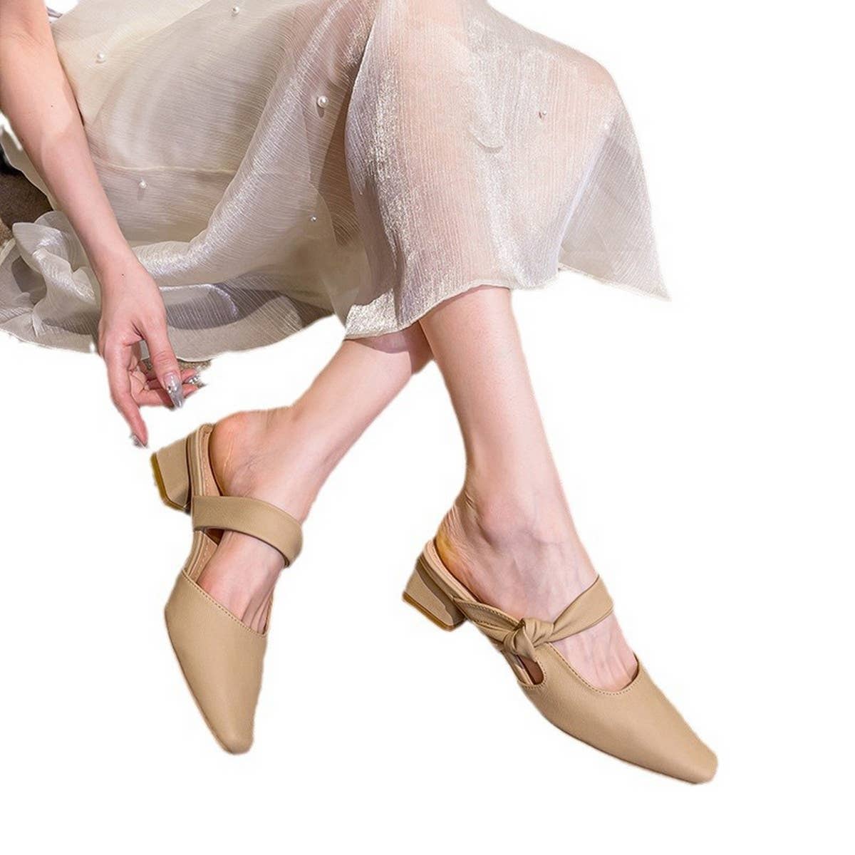 SIMPLE SQUARE TOE SQUARE TOE MULES WITH THICK HEEL_CWSHS0711