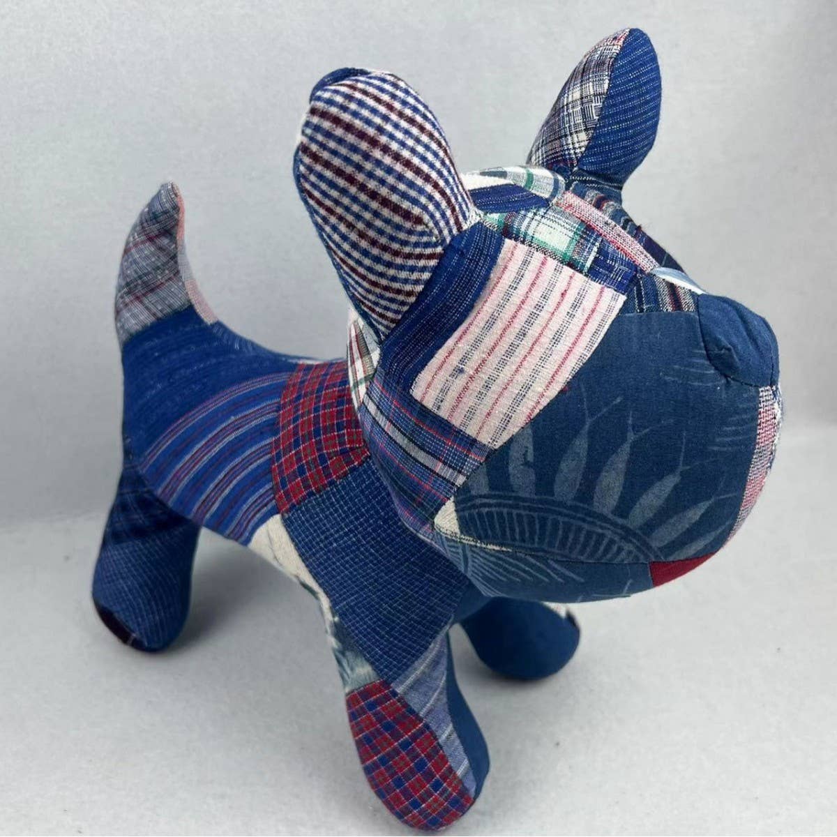 INDIGO DYED FABRIC PATCHWORK PLUSH ANIMAL TOY_CWMM6055