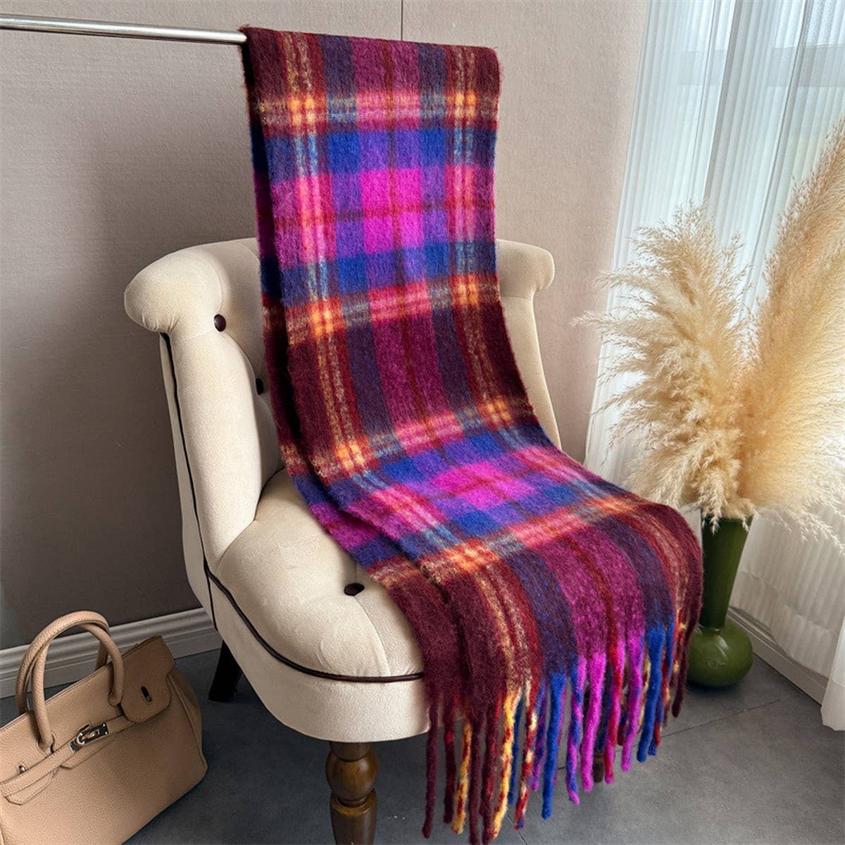 Rainbow Mohair Plaid Scarf Women Winter Wrap_Cwasc03465