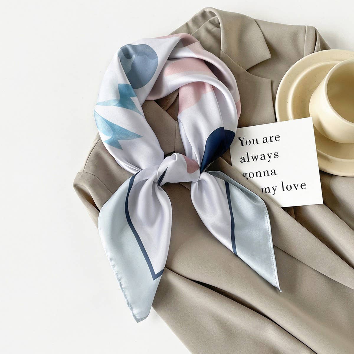 Mint Mambo Style Cartoon Print Satin Square Scarf_Cwasc0817