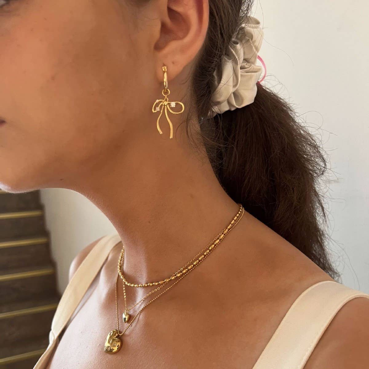 FAIRY BOW ZIRCON EARRINGS VINTAGE SWEET COPPER_CWAJE5086