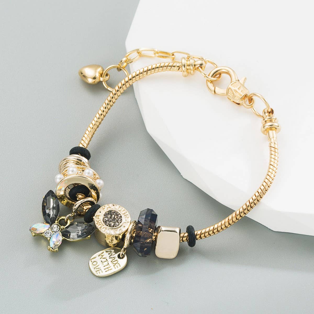 ELEGANT BUTTERFLY CRYSTAL BEADED STEEL BRACELET_CWMM8605