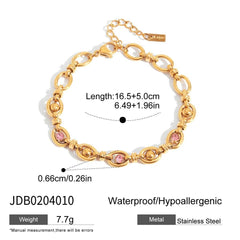 Unique 18K Gold Pink Zircon Circle Chain Bracelet