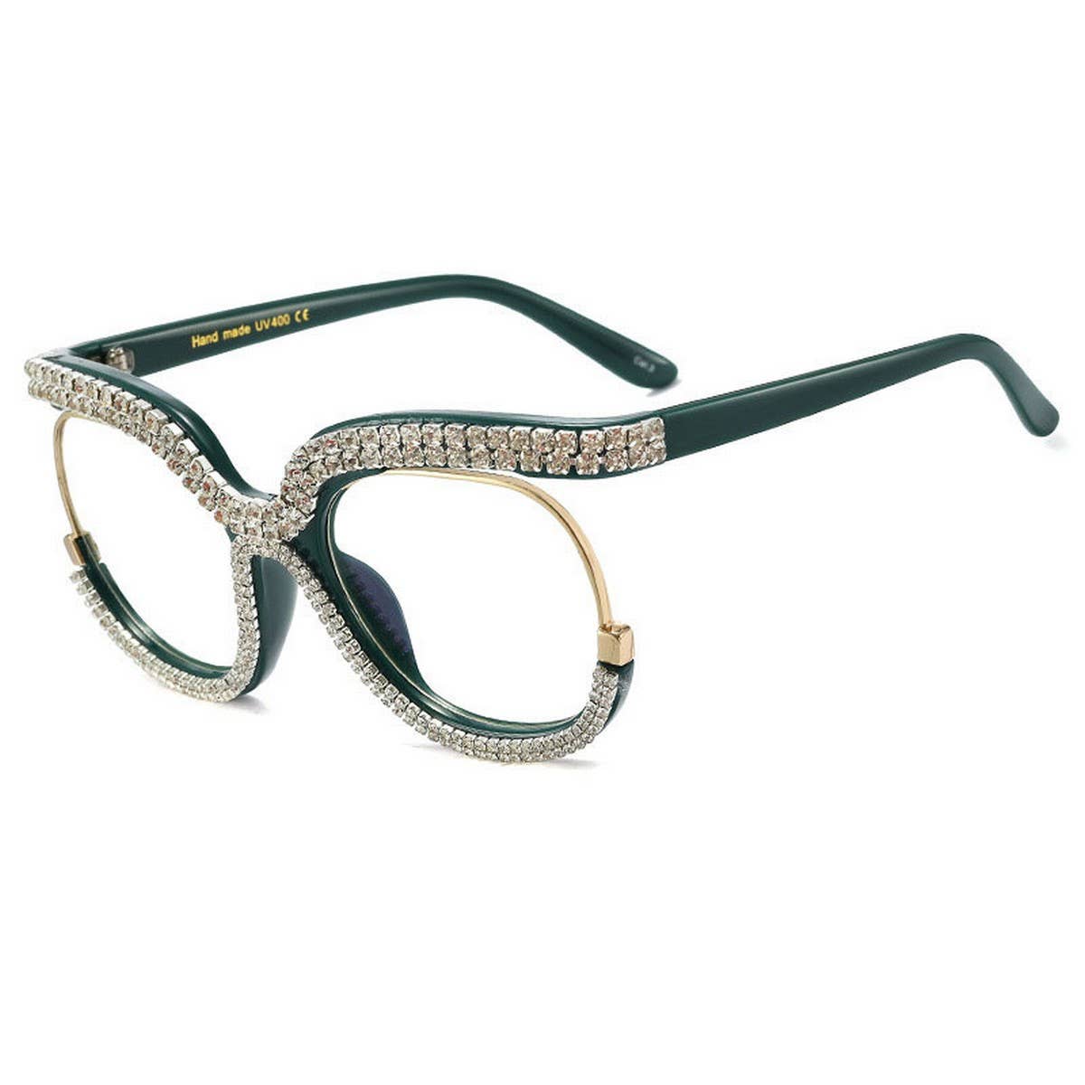 HALF FRAME RHINESTONE PLAIN MIRROR DIAMOND GLASSES_CWASG0875