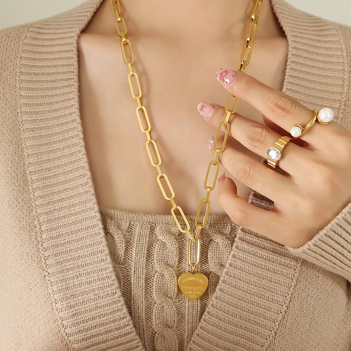 Valentines Day Heart-Shaped Gold-Plated Necklace