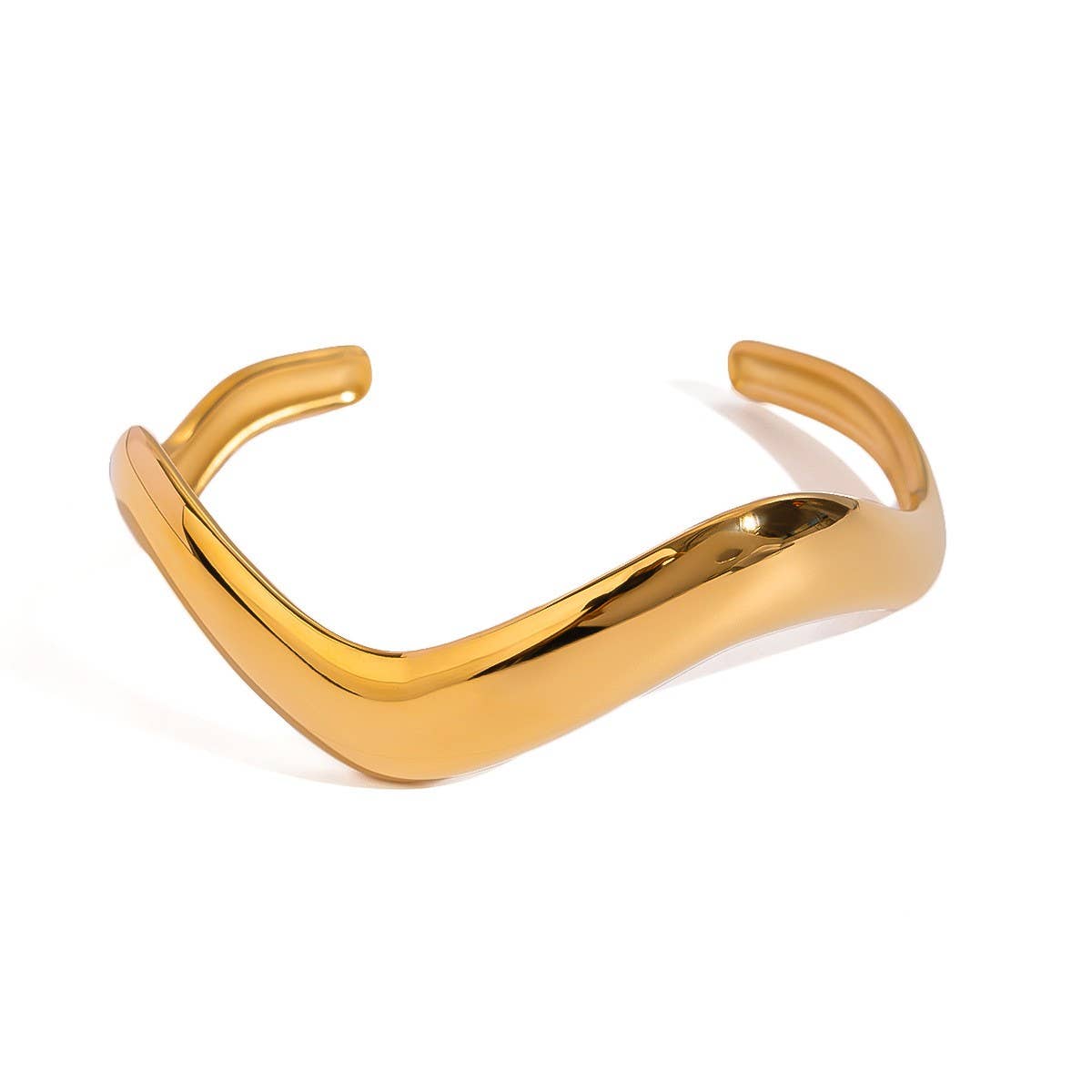 MINIMALIST WAVY POLISHED OPEN CUFF IN 18K STEEL_CWAJE4898