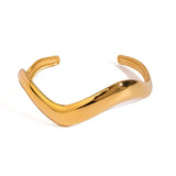 MINIMALIST WAVY POLISHED OPEN CUFF IN 18K STEEL_CWAJE4898