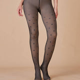 PLUS SIZE FLEECE LINED BLACK SHEER LEGGINGS WARM_CWMM8974