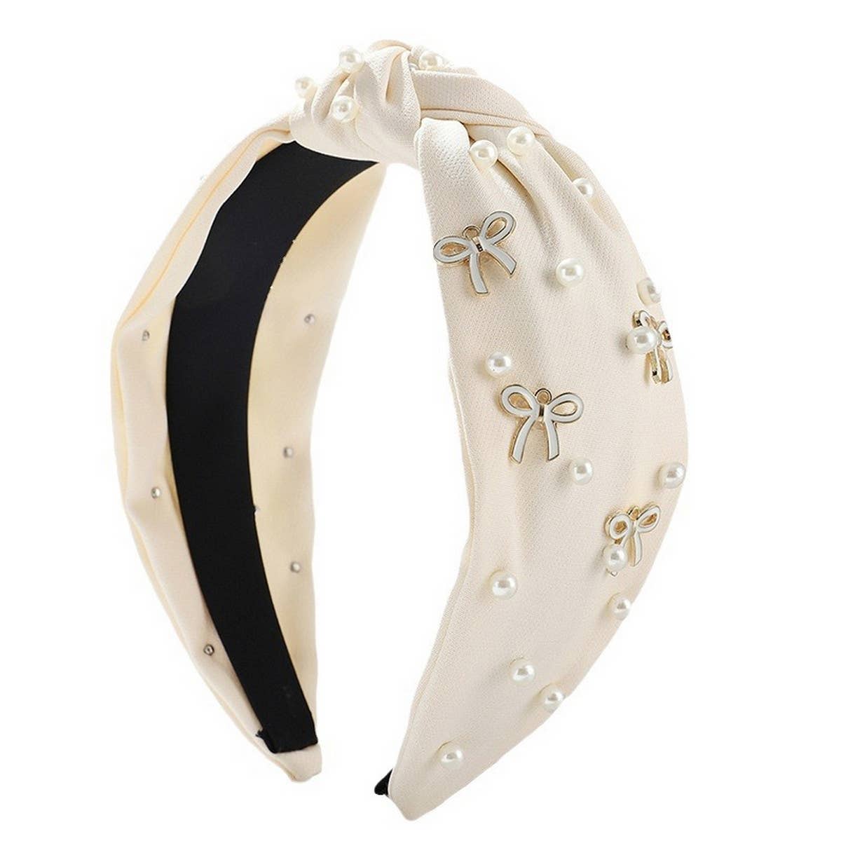 SOLID COLOR PEARL BOW KNOTTED WIDE BRIM HEADBAND_CWAHA2606