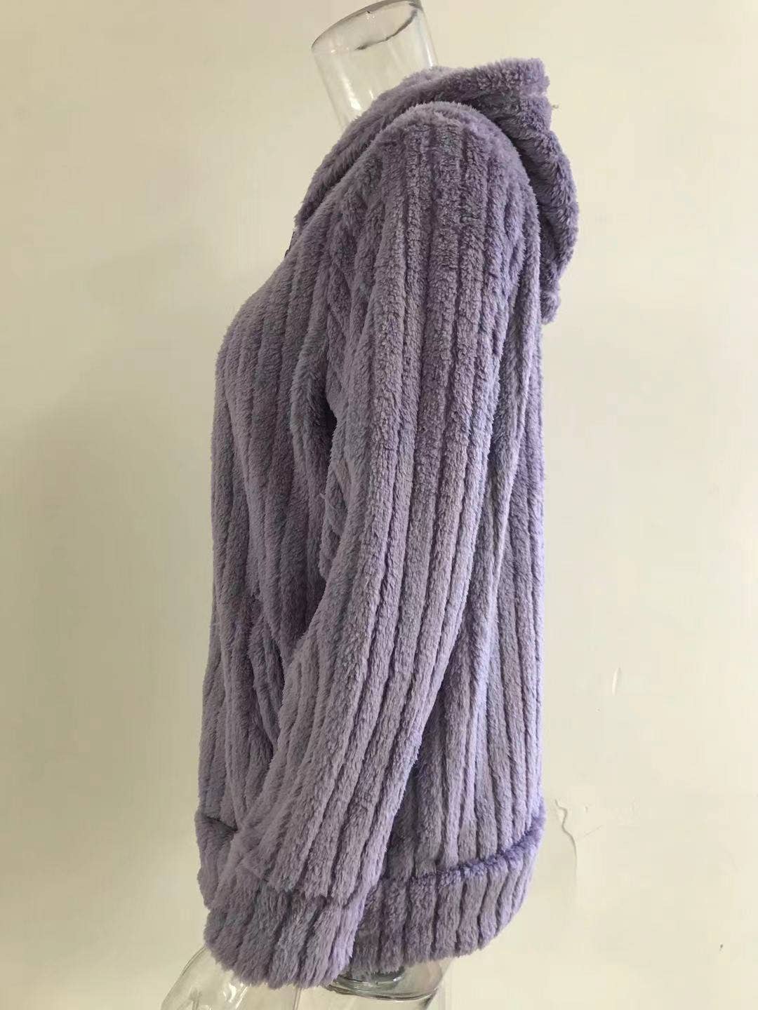 Warm Plush Mid-Length Coat With Solid Lapels