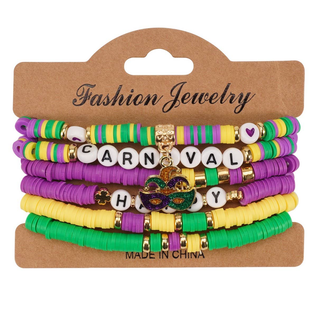 Cwaje05690_Mardi Gras Hat Mask Charm Multi Layer Bracelet