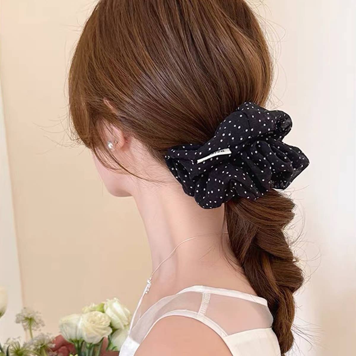 Vintage Polka Dot Large Hair Scrunchie_Cwaha07554