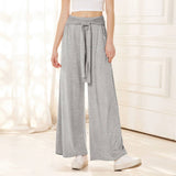 Solid Color Sag All-In-One Lace-Up Wide-Leg Pants