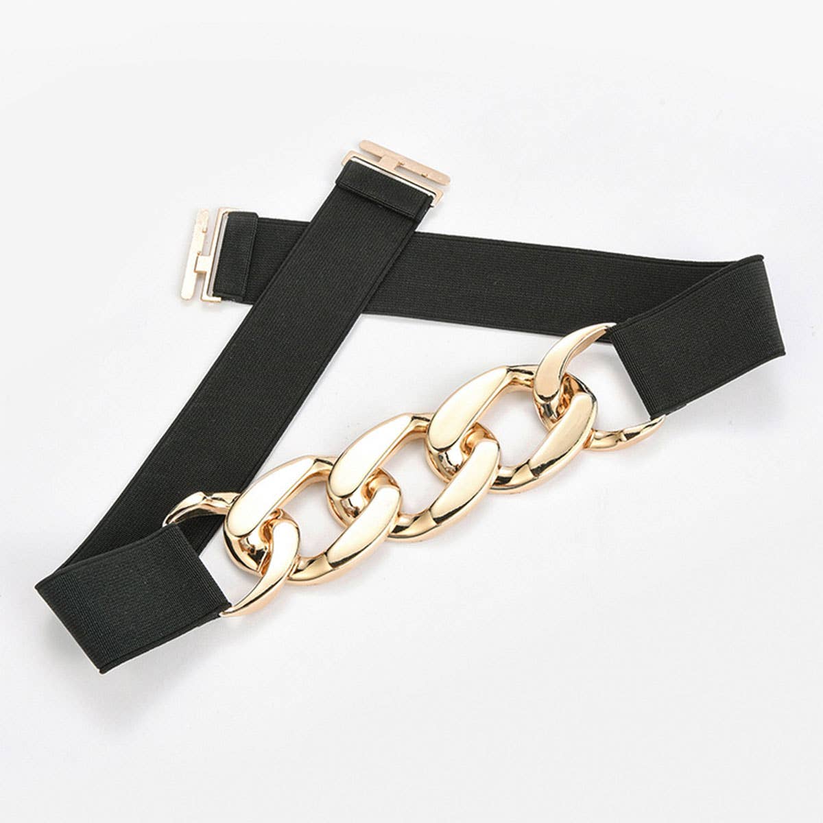 SILVER GOLD CHAIN BLACK STRETCH BELT_CWABE0191