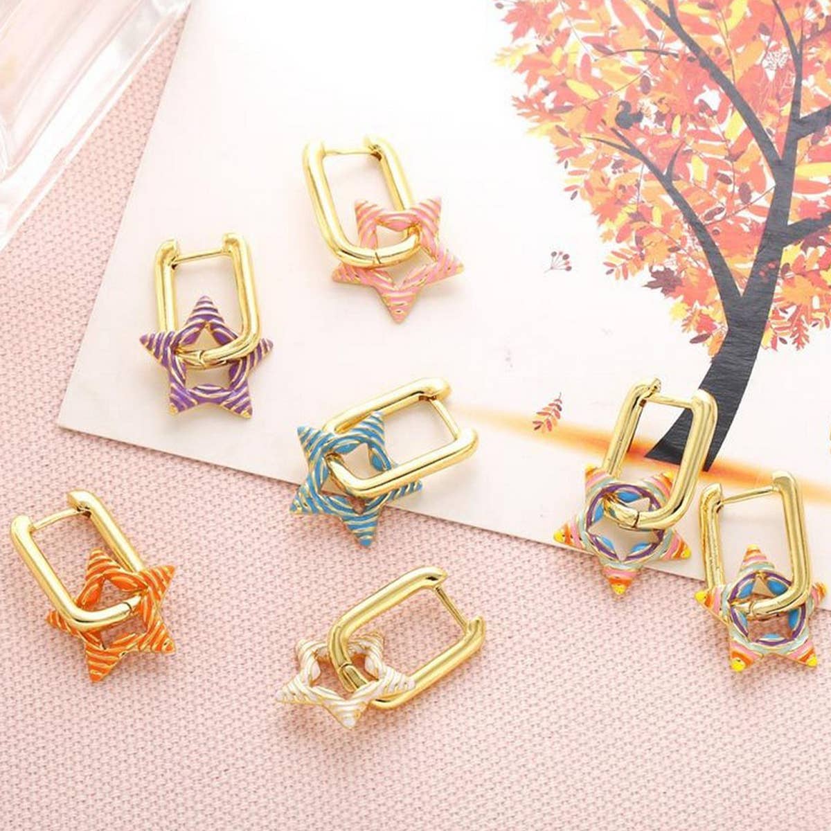 COLORFUL OIL DROP STAR SHAPED EARRINGS_CWAJE1011