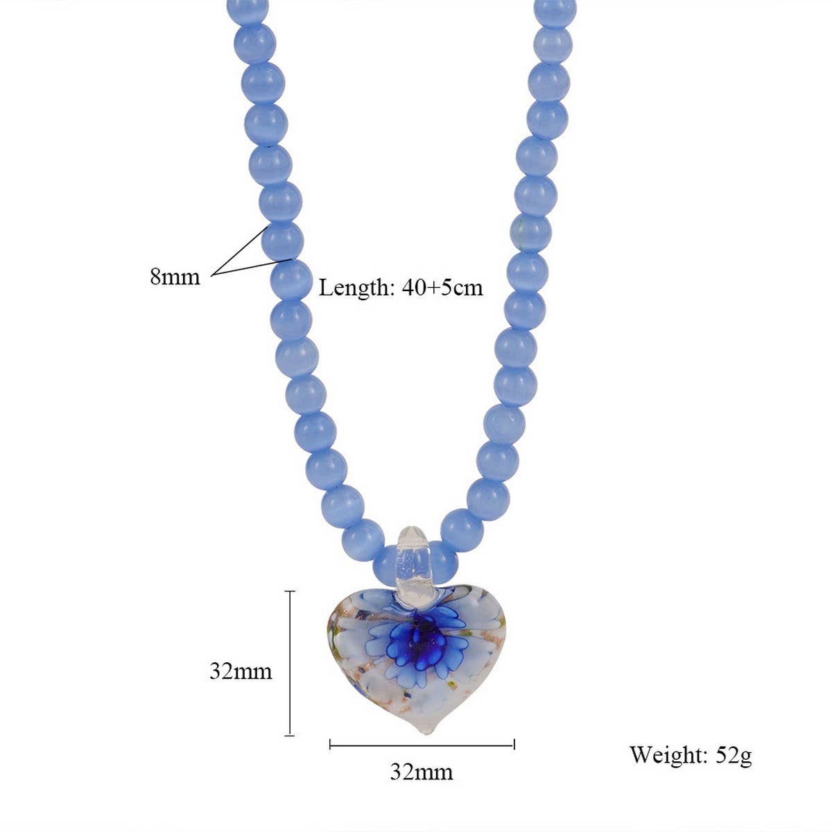 CAT S EYE GLASS HEART FLOWER PENDANT NECKLACE_CWMM7536