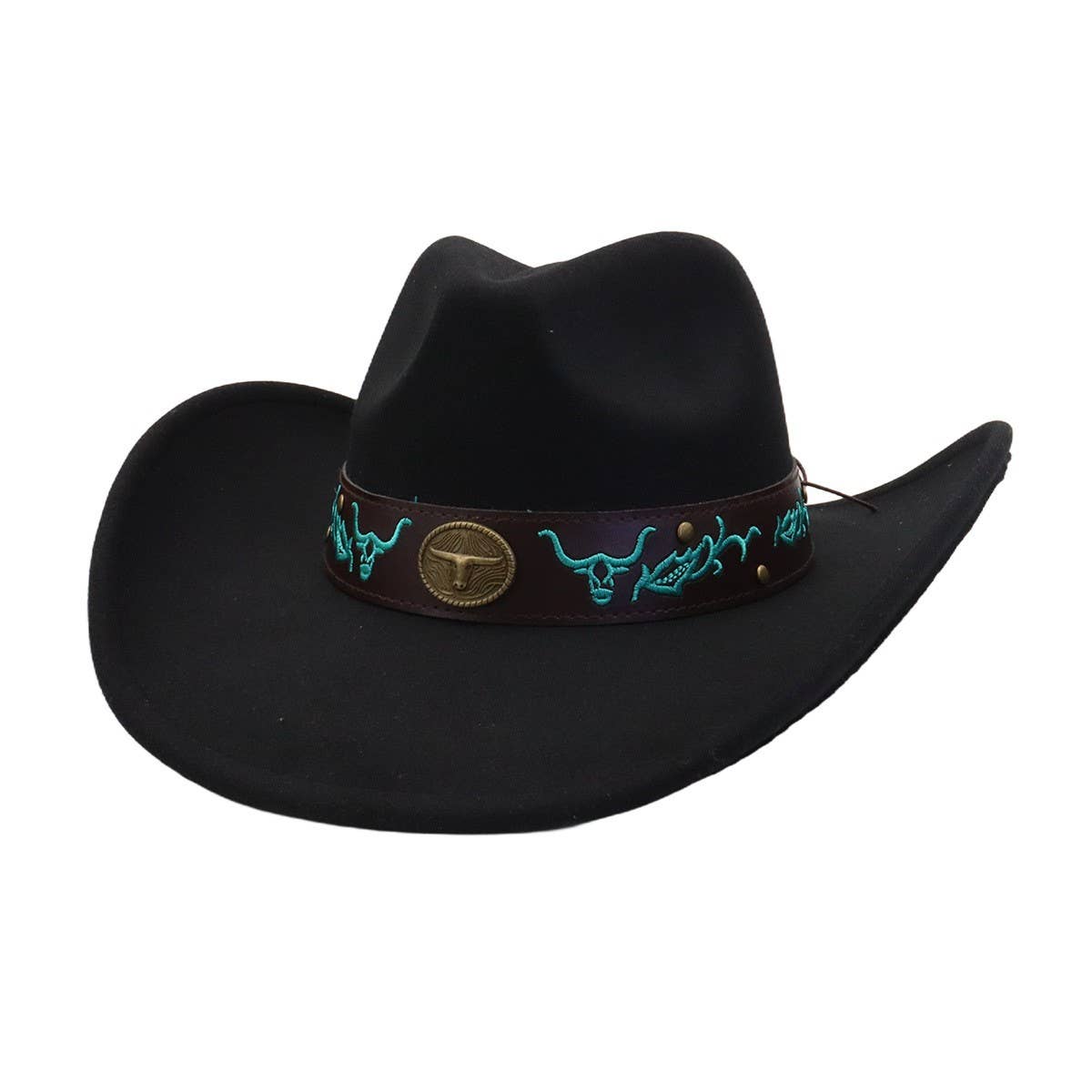 Western Ethnic Felt Cowboy Fedora Hat_Cwah04449
