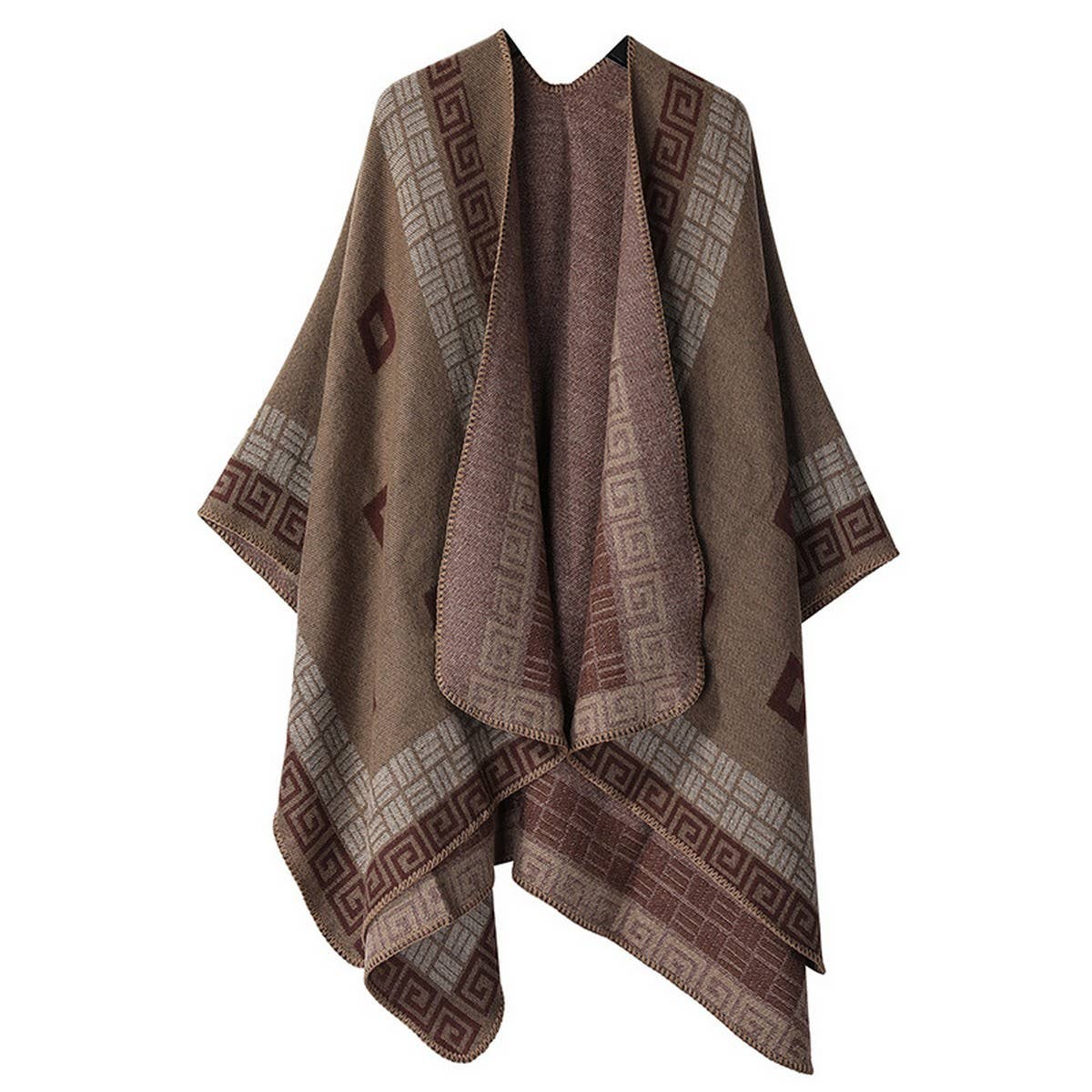 DOUBLE SIDED PLAID FAUX CASHMERE SHAWL CAPE_CWASC2137