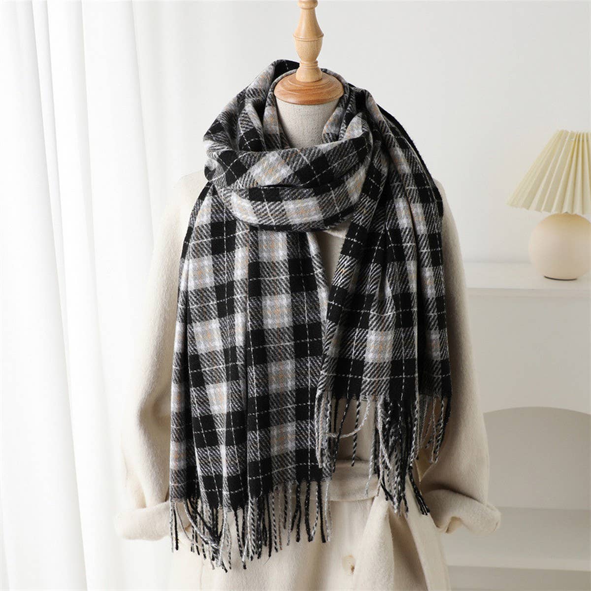 ELEGANT PLAID TASSEL SCARF FOR FALL WINTER_CWASC2768
