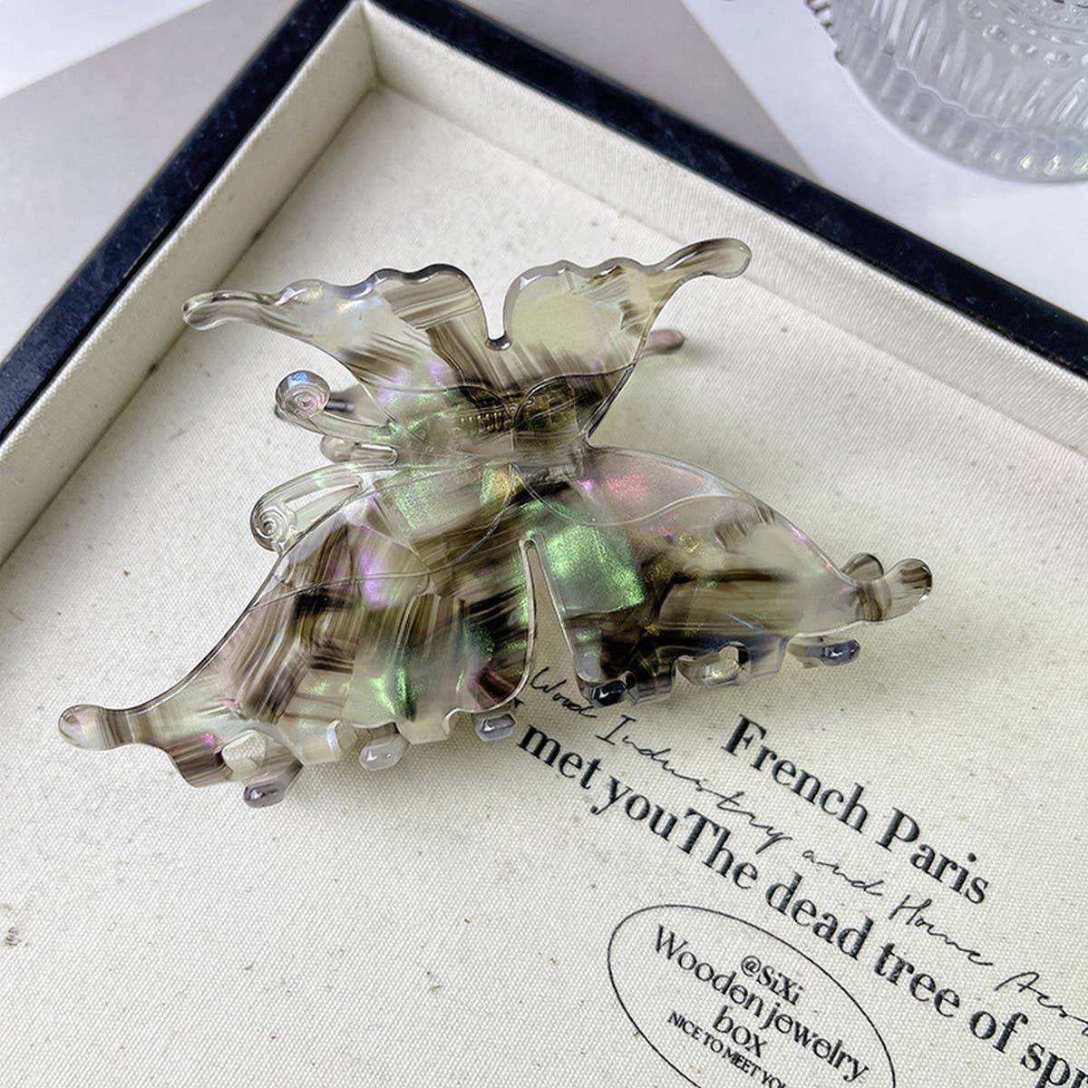 Vintage 3D Butterfly Hair Claw French Acetate Clip_Cwaha1335