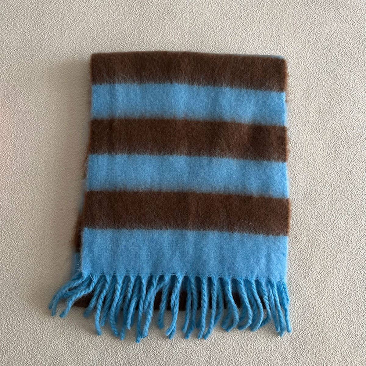 BLUE BROWN STRIPE SCARF THICK WINTER WRAP_CWASC2332