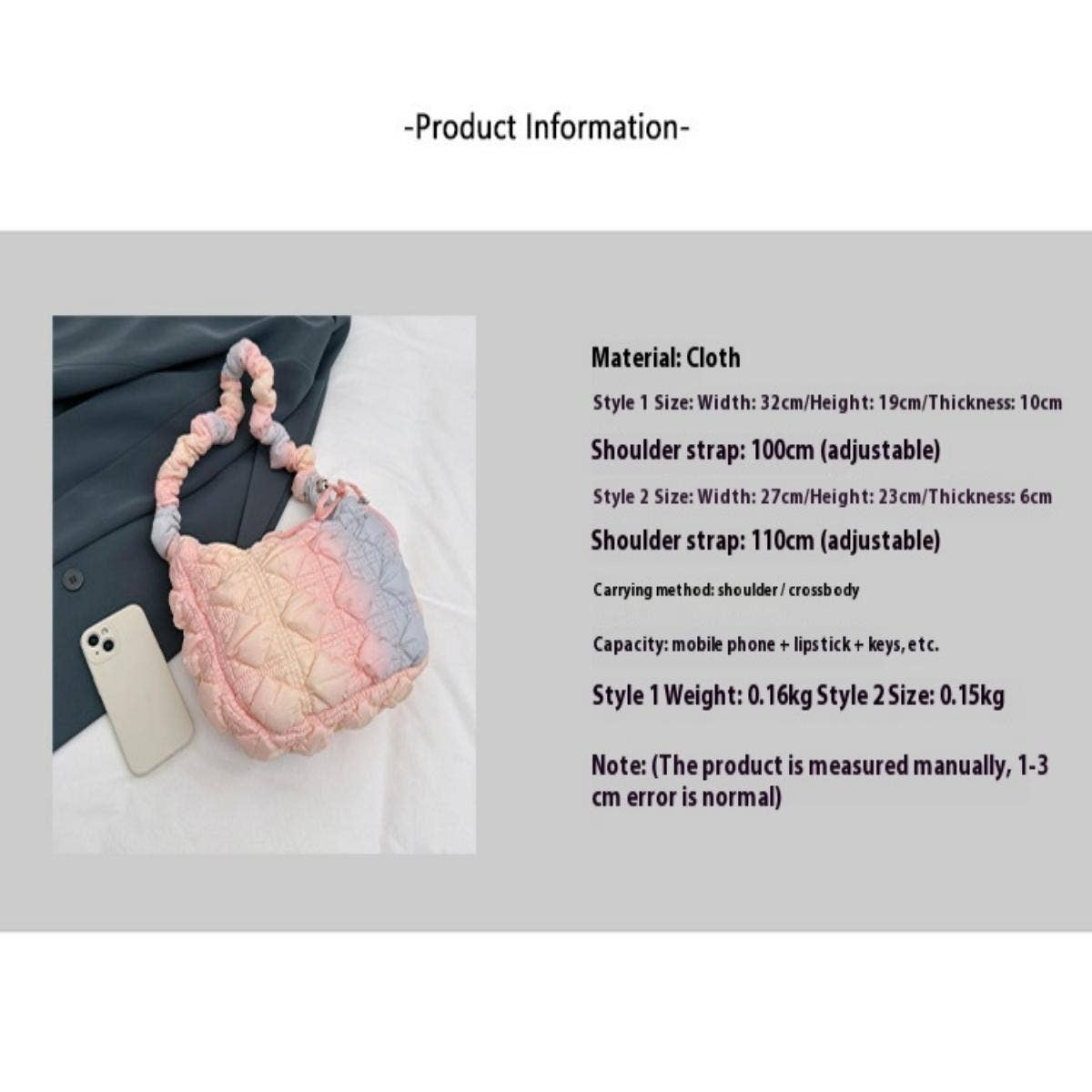 GRADIENT COLOR PUFFY CLOUD HOBO PURSE_CUAB00509