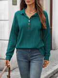 Solid-Color Lapel Button Long-Sleeved Sweatshirt