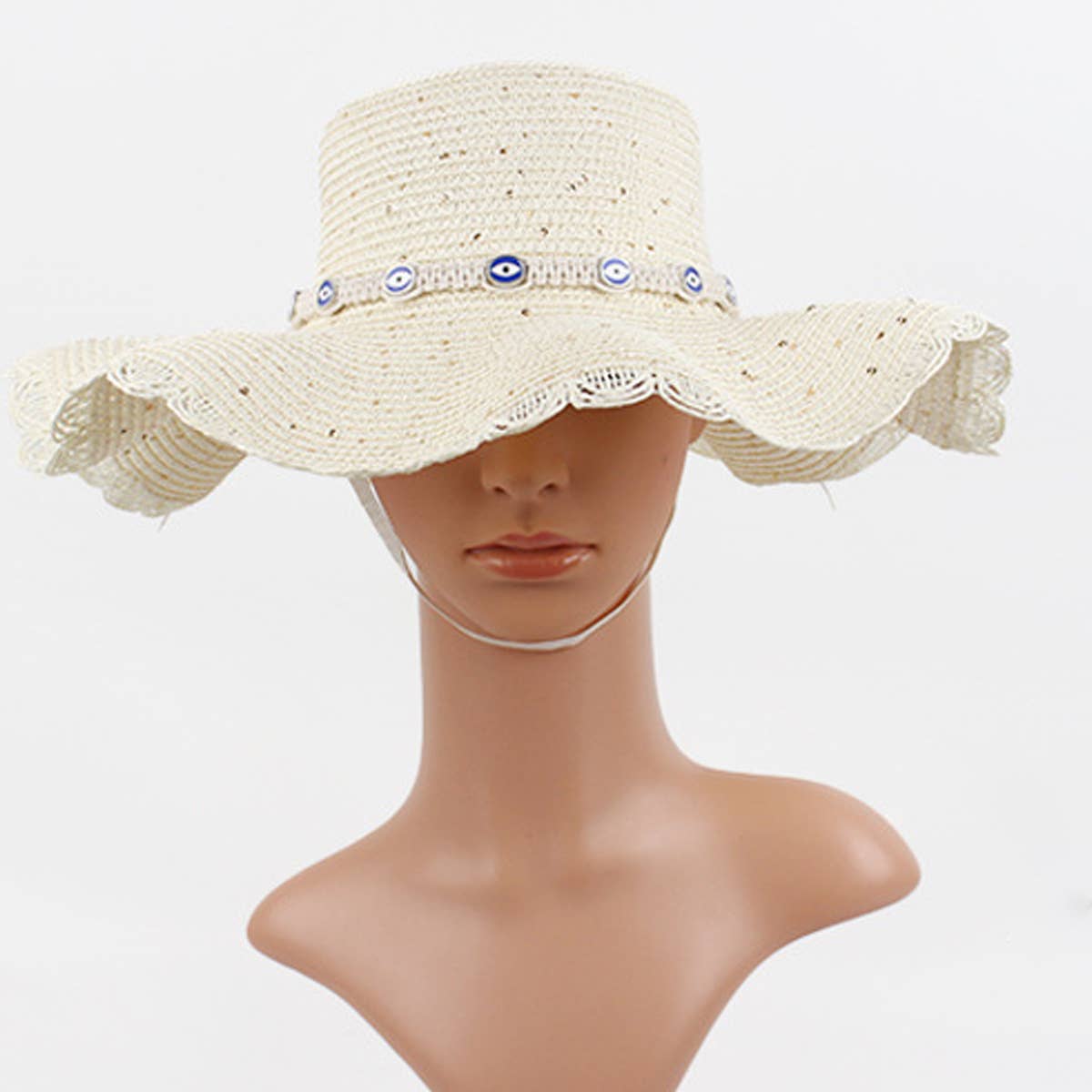 Women Casual Visor Dome Wave Brim Straw Hat_Cwah1197