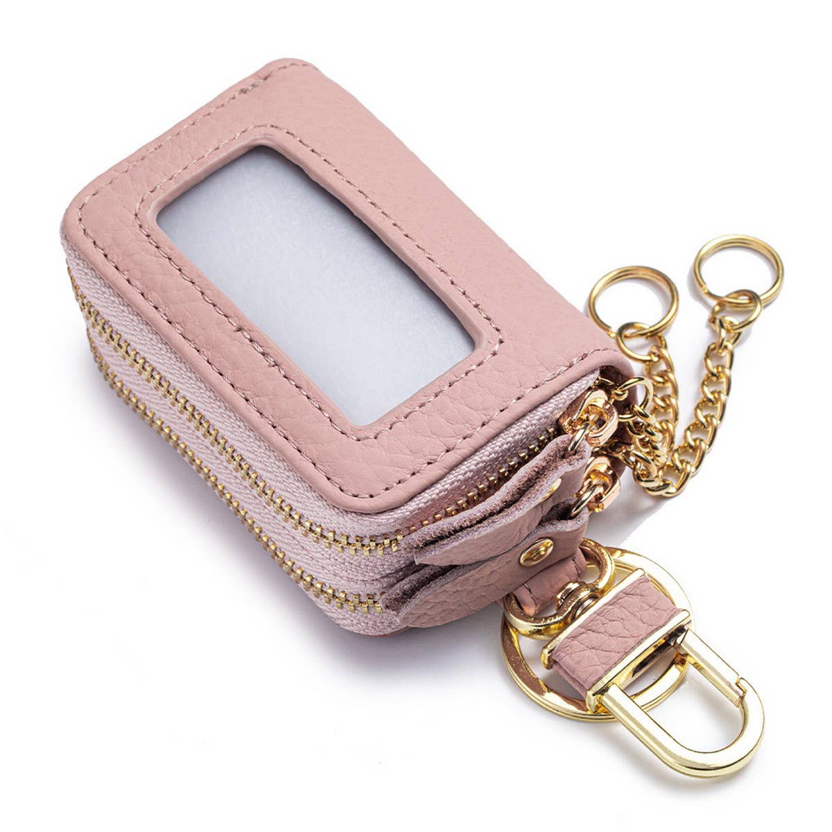 Womens Leather Key Pouch Double Zipper Bag_Cuab00385