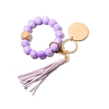 SILICONE BEAD BRACELET KEYCHAIN WITH BEECH WOOD_CWMM6873