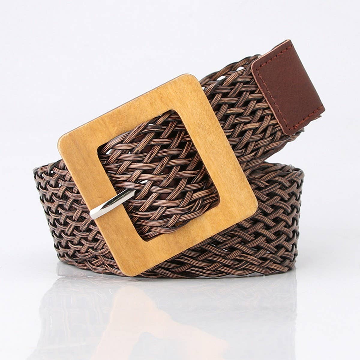 Vintage Woven Belt With Square Wooden Buckle_Cwabe0407