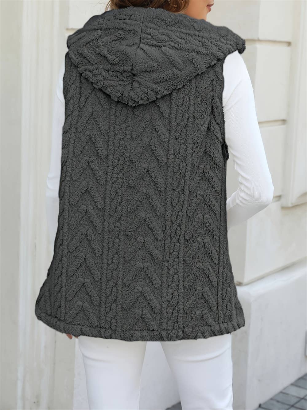Warm Stylish Plush Hooded Cardigan Vest