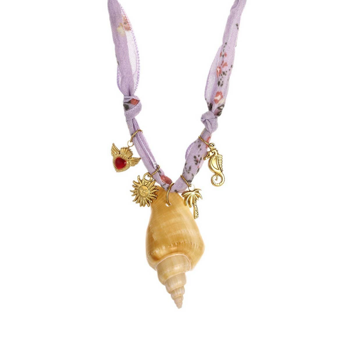 OCEAN STYLE SILK SCARF NECKLACE WITH STAR SHELL_CWMM8809