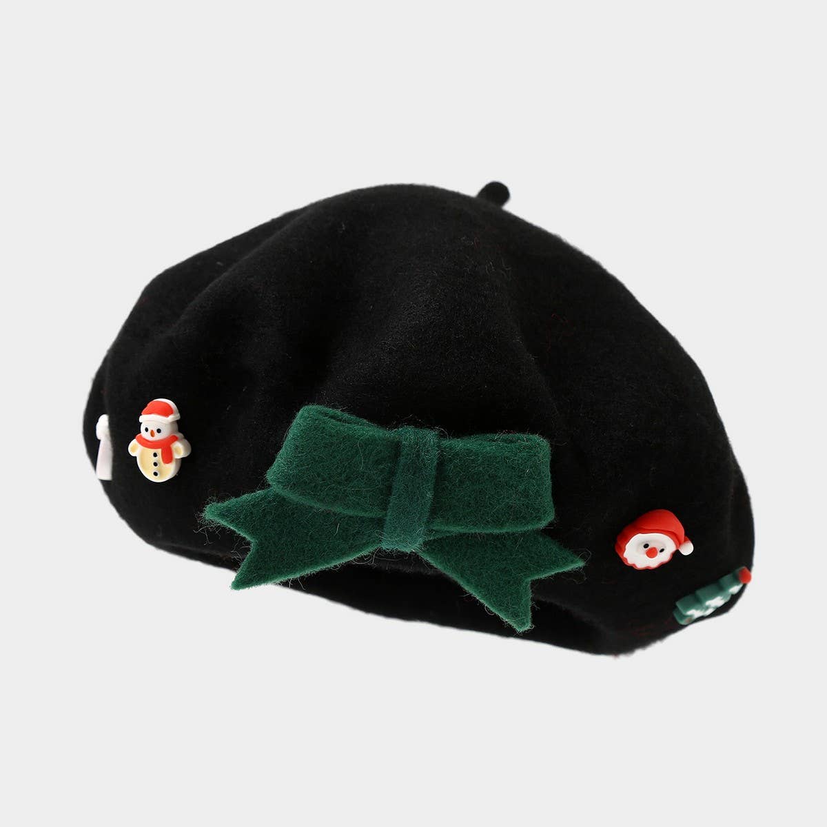 Christmas Bow Wool Beret Hat Women Warm Winter_Cwah04686