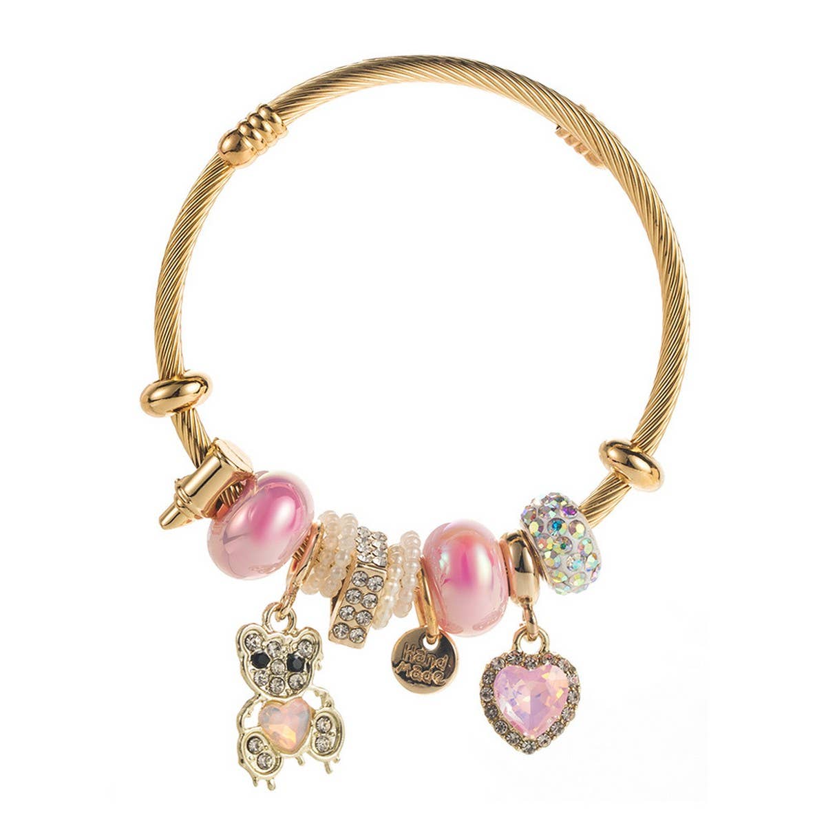 Trendy Stainless Steel Bracelet With Bear Heart_Cwmm8596