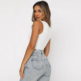 Solid Color Cut-Out V-Neck Vest With Midriff