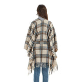 PLAID FRINGED CARDGAN WARM SHAWL CLOAK_CWASC0266