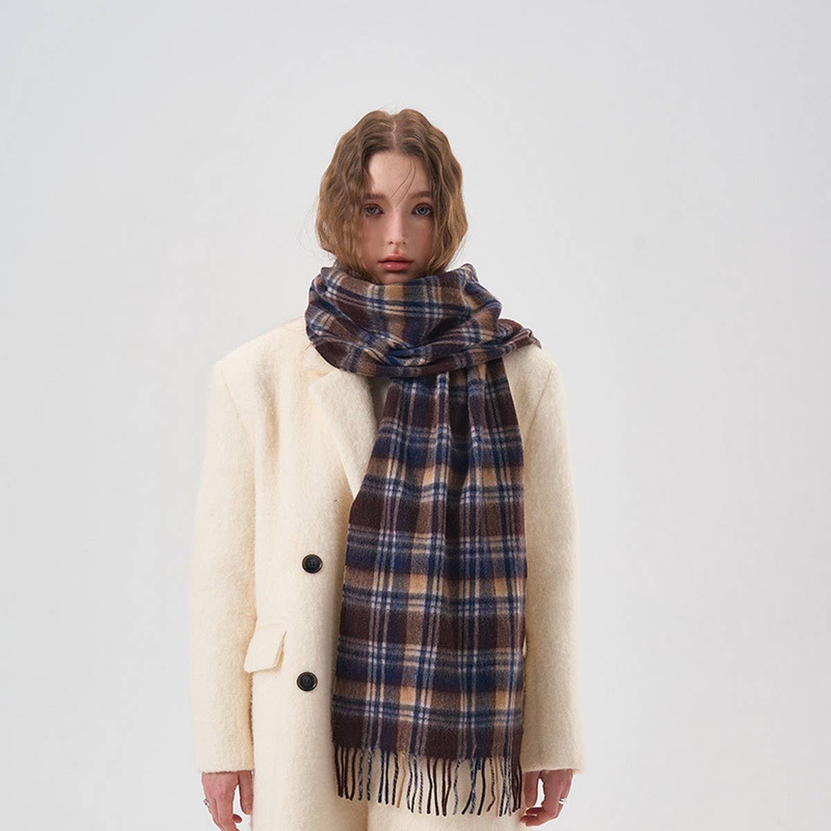 NORDIC PLAID WOOL SCARF WARM WINTER COUPLE WRAP_CWASC2357
