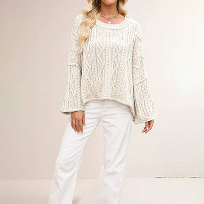 Plus Size Short Solid Cable Knit Sweater Women_Cwoswl07176