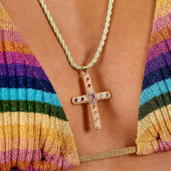 COLORFUL ZIRCON CROSS PENDANT NECKLACE VERSATILE_CWMM6961