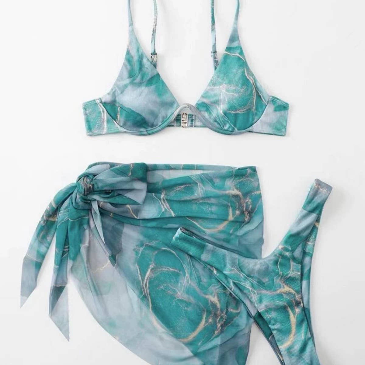 MARBLE PRINT BIKINI SET SEXY 3 PIECE SWIMSUIT_CWMW0158