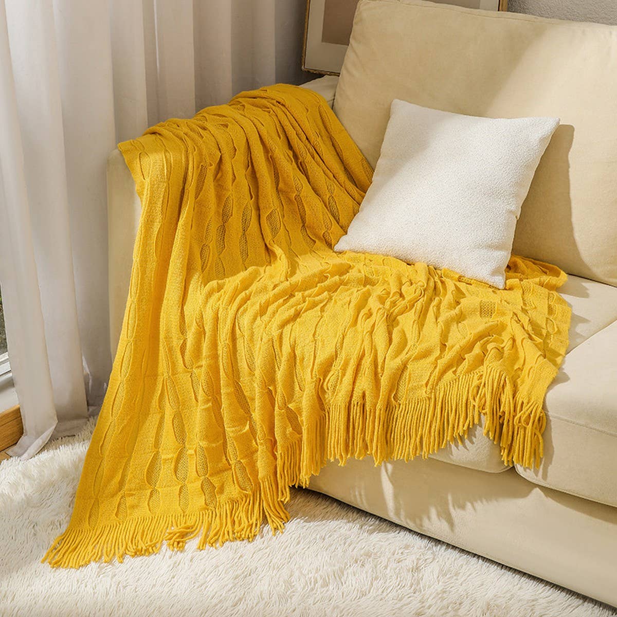 KNITTED THIN TASSEL SOFA BLANKET BED END BLANKET_CWMM0222