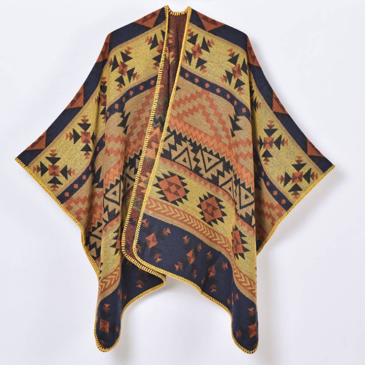 RETRO GEOMETRIC PATTERN CARDIGAN SHAWL_CWASC0949