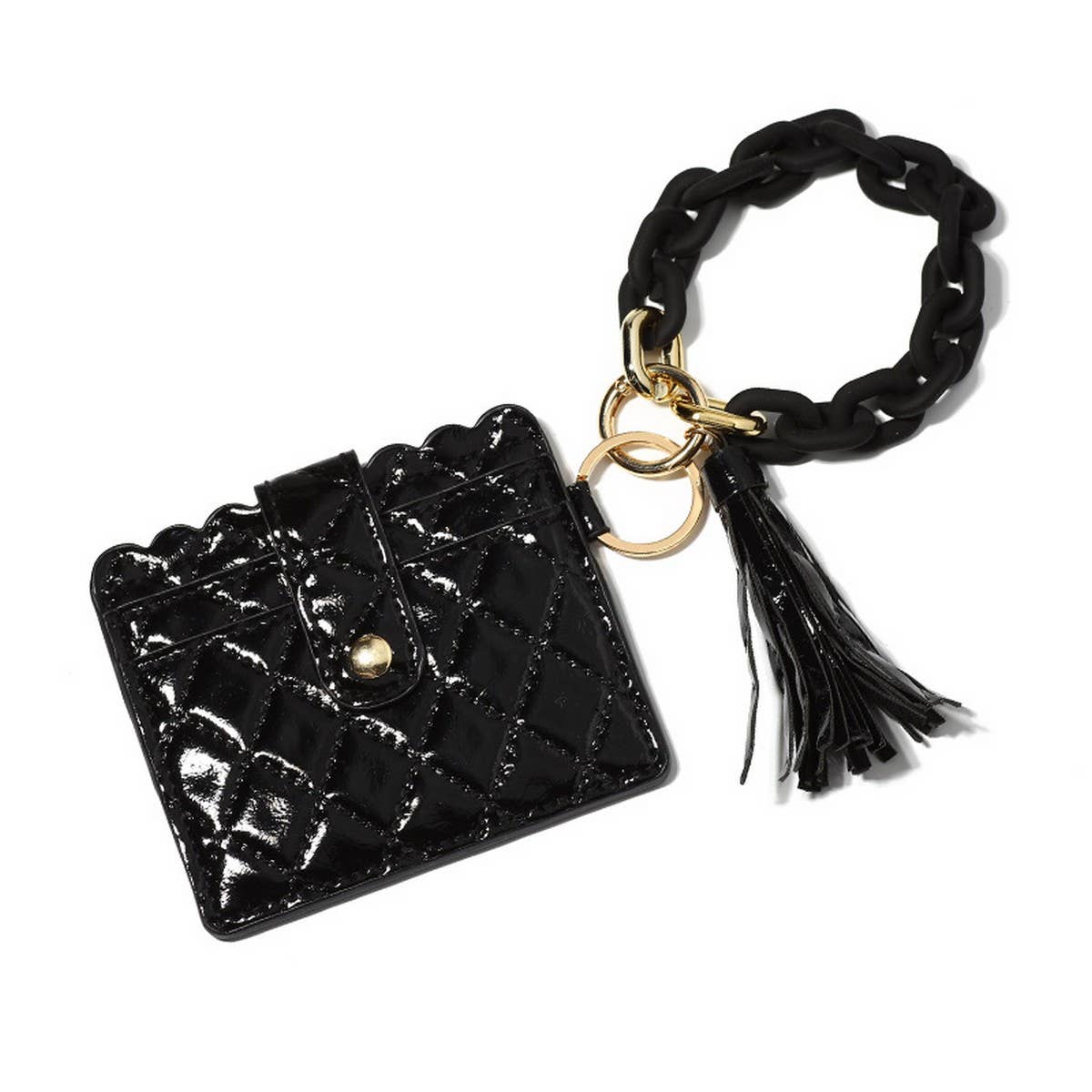 COLOR ACRYLIC CHAIN EMBROIDERED PU CARD WALLET_CWAB4996