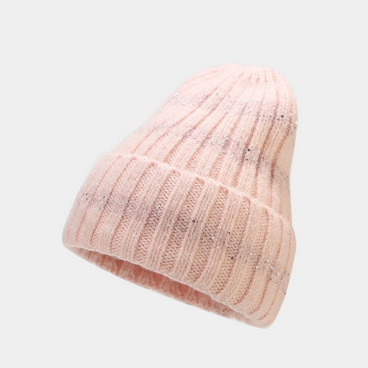 OUTDOOR COLD PROOF CURLED SEQUINED KNITTED HAT_CWAH1604